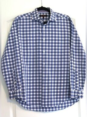 Ben Sherman Men’s Blue Gingham Check Button Down Shirt Medium 15.5
